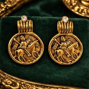 ⚜️ Vintage 1970’s St George Dragon Slayer Coin Earrings Clip-on